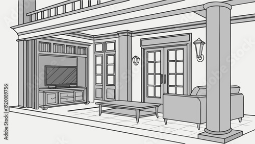 Elegant Outdoor Living Space Design with Classic Architecture.