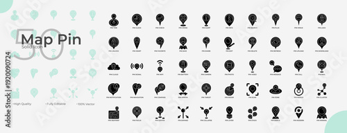 Map Pin Solid Editable Icons set