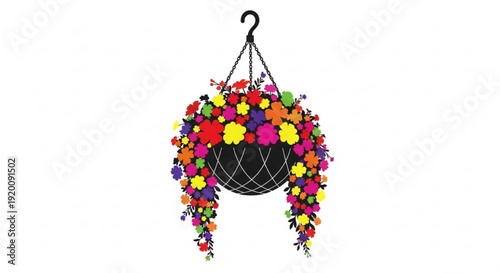Vibrant hanging flower basket with colorful blossoms a cheerful garden decoration element for spring and summer designs isolated on white