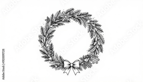 Decorative Christmas wreath with bow and pine branches  