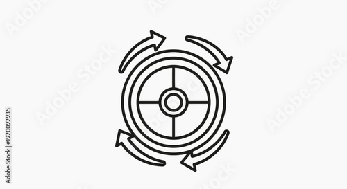 Circular motion icon with arrows indicating rotation.