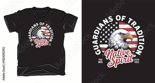 Guardians of tradition eagle t-shirt design with american flag emblem and native spirit typography for vintage style