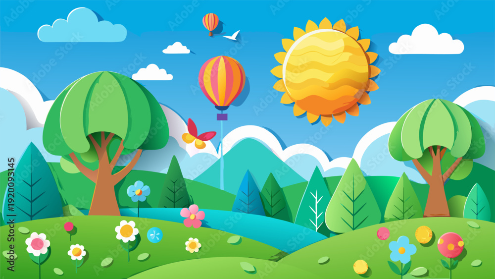 Fototapeta premium Creative paper art illustration of a summer discount promotion with layered craft foliage..eps