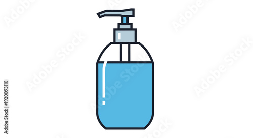 Clear Bottle With Blue Liquid And Pump Dispenser.