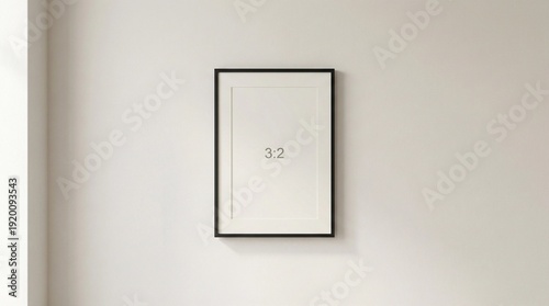 Tall black frame with a 3:2 aspect ratio, hanging on a plain white wall, ready for your artwork or photography.