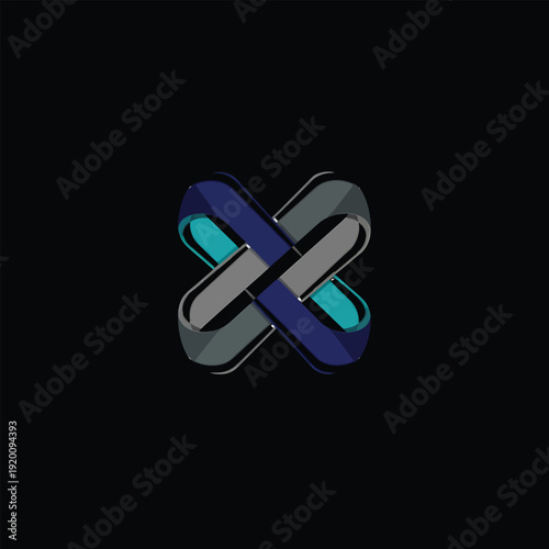 Interlocking Abstract Geometric Shape with Blue and Gray Tones.