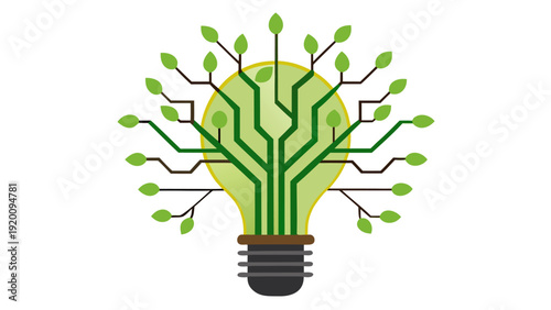 Green energy innovation concept with light bulb and circuit tree.eps