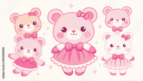 Cute pink watercolor teddy bear with soft fur and blue eyes.eps