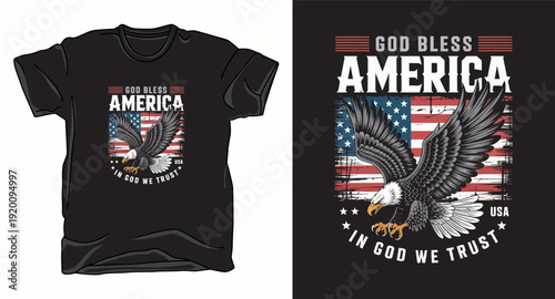 American eagle flying with flag design for patriotic t-shirt and apparel