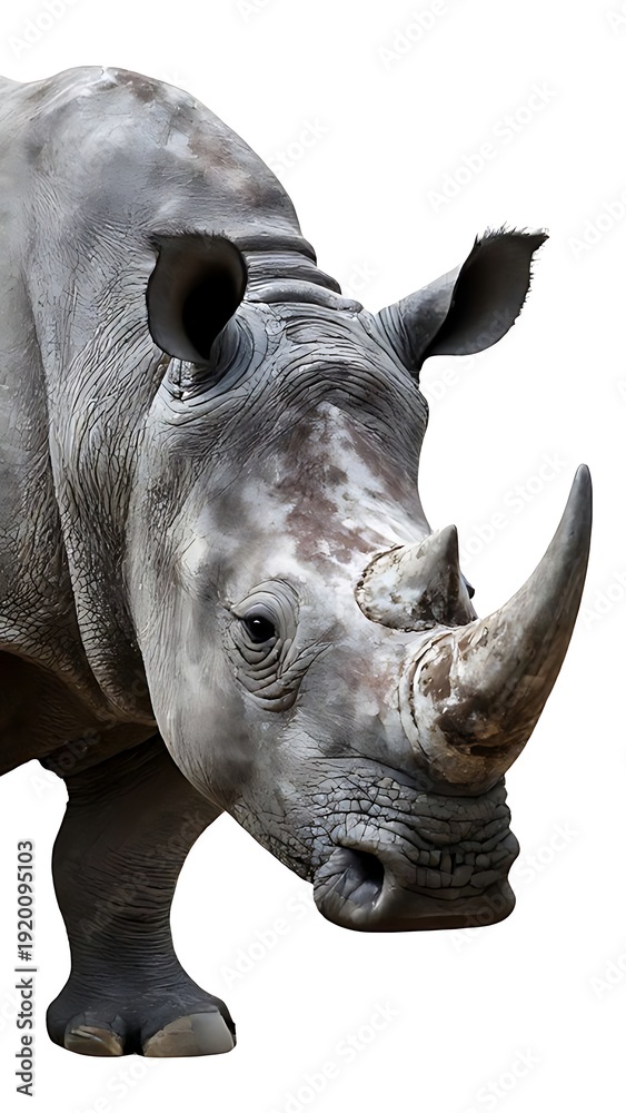 Obraz premium Portrait of a rhinoceros on white background.