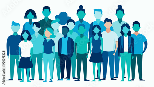 Abstract crowd of people silhouettes with blue and teal gradient.eps