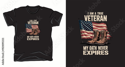 Veteran tribute design with combat boots and american flag for patriotic apparel