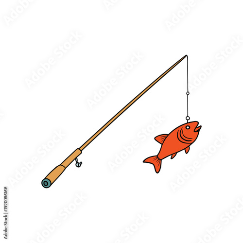 Fishing rod with caught fish for summer outdoor fun