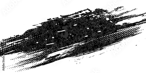 Glitch distorted grunge layer . Noise destroyed texture . Trendy defect error shapes . Overlay grunge texture . Distressed effect .Vector shapes with a halftone dots screen print texture