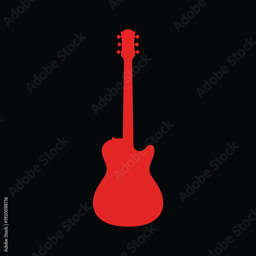 Red Electric Guitar Silhouette on Black Background.