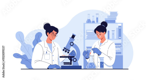 Two female scientists working together in a laboratory setting.