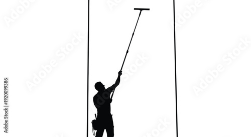 Worker Cleaning Window with Squeegee Silhouette Illustration