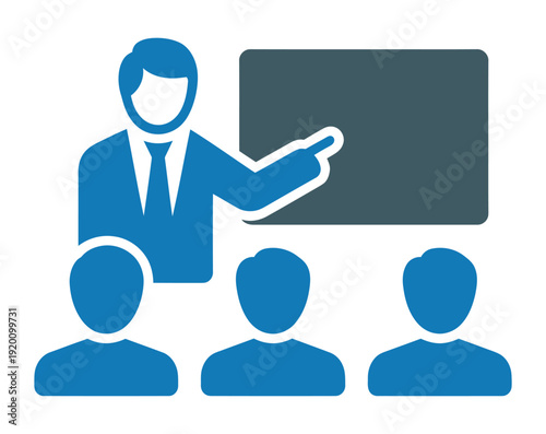 Vector of a presenter with audience listening to informational session