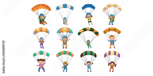 Person Paragliding Illustration Set