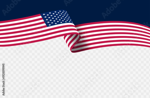 United States Flag Dynamic Ribbon Vector. Patriotic Transparent Banner Template with USA National Symbol for Independence Day, 4th of July, and Traditional American Holidays