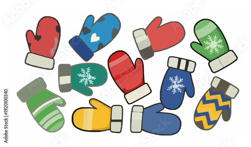 Cartoon Winter Mittens Vector Collection for Cold Season Design