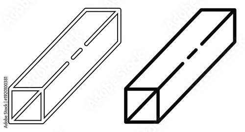Isometric Square Metal Pipe and Hollow Steel Tube Vector Icon Set