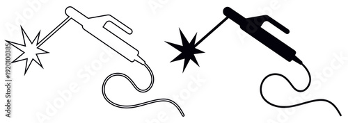 Arc Welding Machine Vector Icon with Electric Spark and Cable