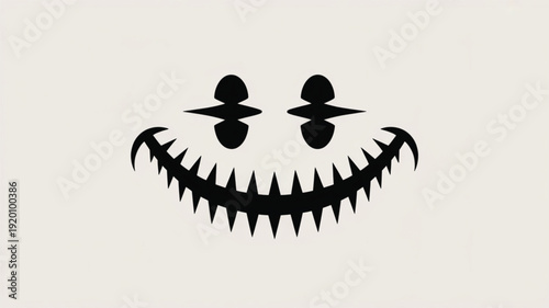Black abstract evil smile with sharp teeth and crossed eyes