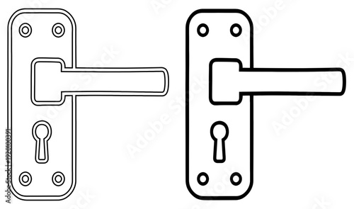 Minimalist Door Handle and Keyhole Vector Icon Set
