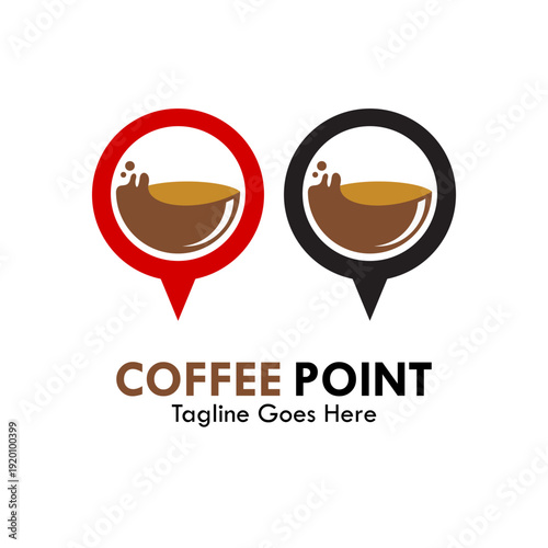 Coffee point logo template featuring a coffee cup inside a map pin location icon. Creative branding for cafes, coffee shops, and restaurant finder apps in vector format.