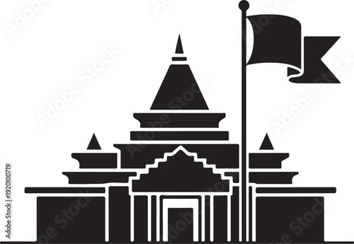 Ancient Temple Architecture Silhouette Illustration

Religious Temple Landmark Vector Design

Traditional Temple Building with Flag Icon