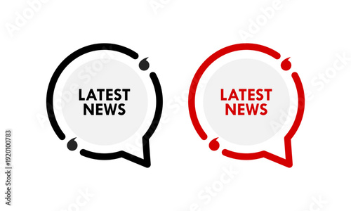 Latest news red banner vector with megaphone icon, isolated on white background for announcement, breaking news updates, and media broadcasting design element.