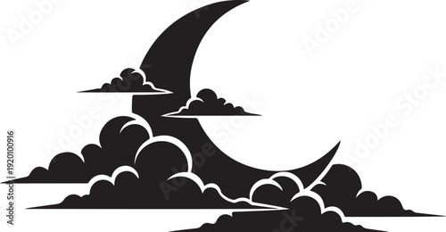 Crescent Moon and Night Clouds Silhouette Icon

Night Sky Moon and Cloudy Horizon Illustration

Bedtime Moon and Clouds Dreamy Silhouette Graphic
