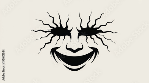 Black and white cracked smiling mask with lightning eyes