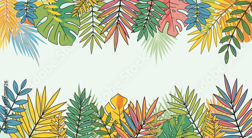 Vibrant tropical leaves border illustration from a top-down viewpoint