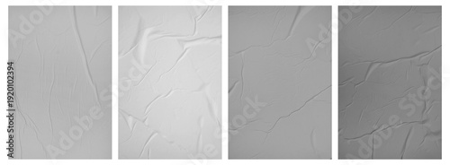 Collection paper wrinkled effect, Vertical paper texture wrinkled, crumpled poster template, Isolated paper mockup, isolated blank templates set