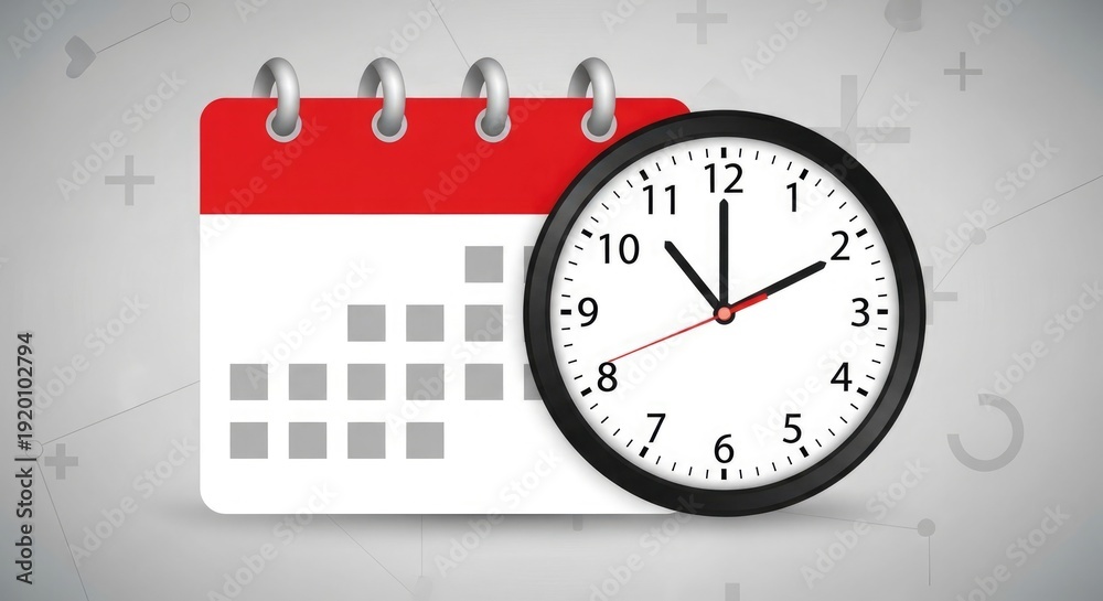 Obraz premium A calendar and clock on a gray background