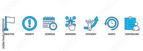 Banner time management concept vector illustration with icons 
