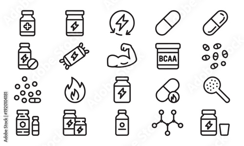 Sport supplements and fitness nutrition editable stroke outline icon isolated on white background flat vector illustration. Pixel perfect. 64 x 64.