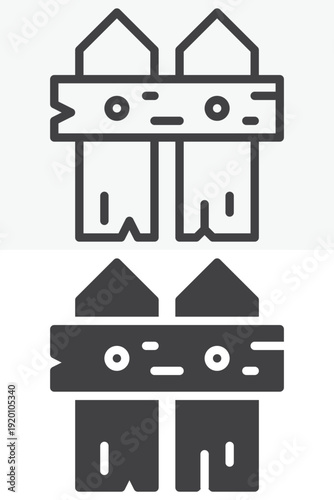 Wooden fence icon set in line and solid style. Outline and filled fence icon with editable stroke vector sign and symbol for garden boundary and yard design.