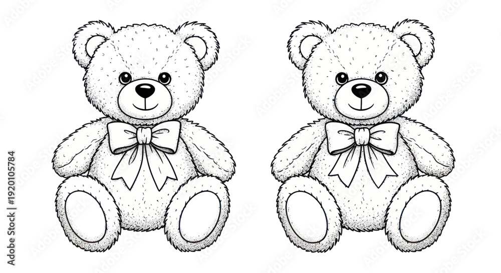 Obraz premium Two Adorable Teddy Bears with Bow Ties, Hand-Drawn Style