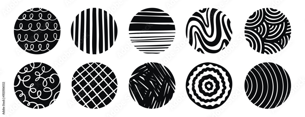 custom made wallpaper toronto digitalAbstract doodle circles with patterns monochrome line art hand drawn