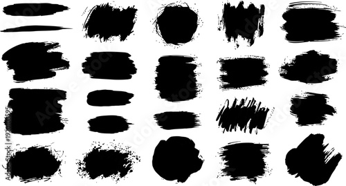 set of black brush strokes on white background for design and decoration purposes