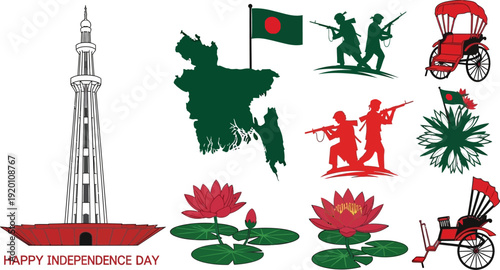 Bangladesh Independence Day celebration symbols and icons  national flags landmarks and cultural motifs