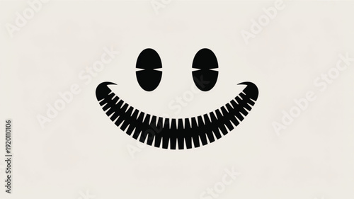 Black evil smile with sharp teeth on white background