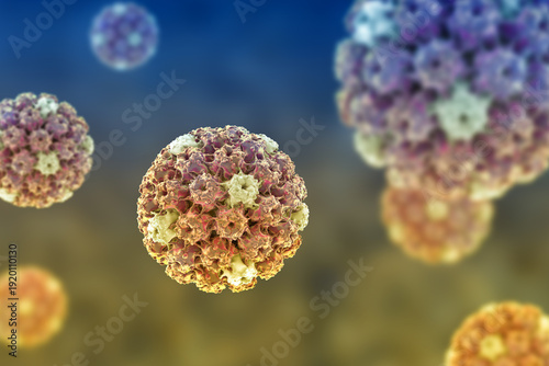 Fotografie Human papillomavirus type 16 virion, 3D illustration