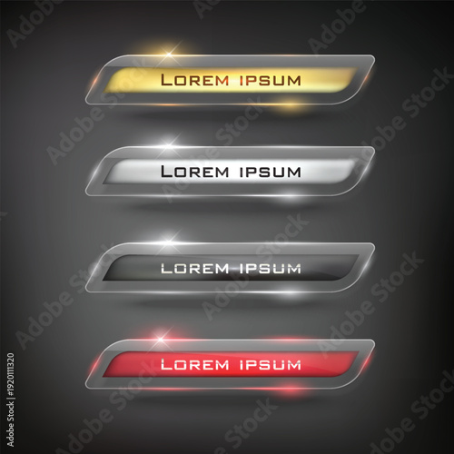 Glossy metallic textured labels with lorem ipsum placeholder