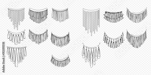 Set of sketch garlands with paper flags, hand drawn vector illustration of festive decorations.