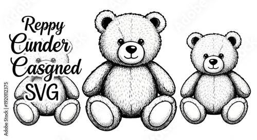 Hand-drawn Teddy Bear Illustrations, Cute Stuffed Animals, Vintage Style