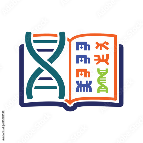 Open Book Showing DNA Helix and Genetic Code Symbols Representing Biology and Science Education